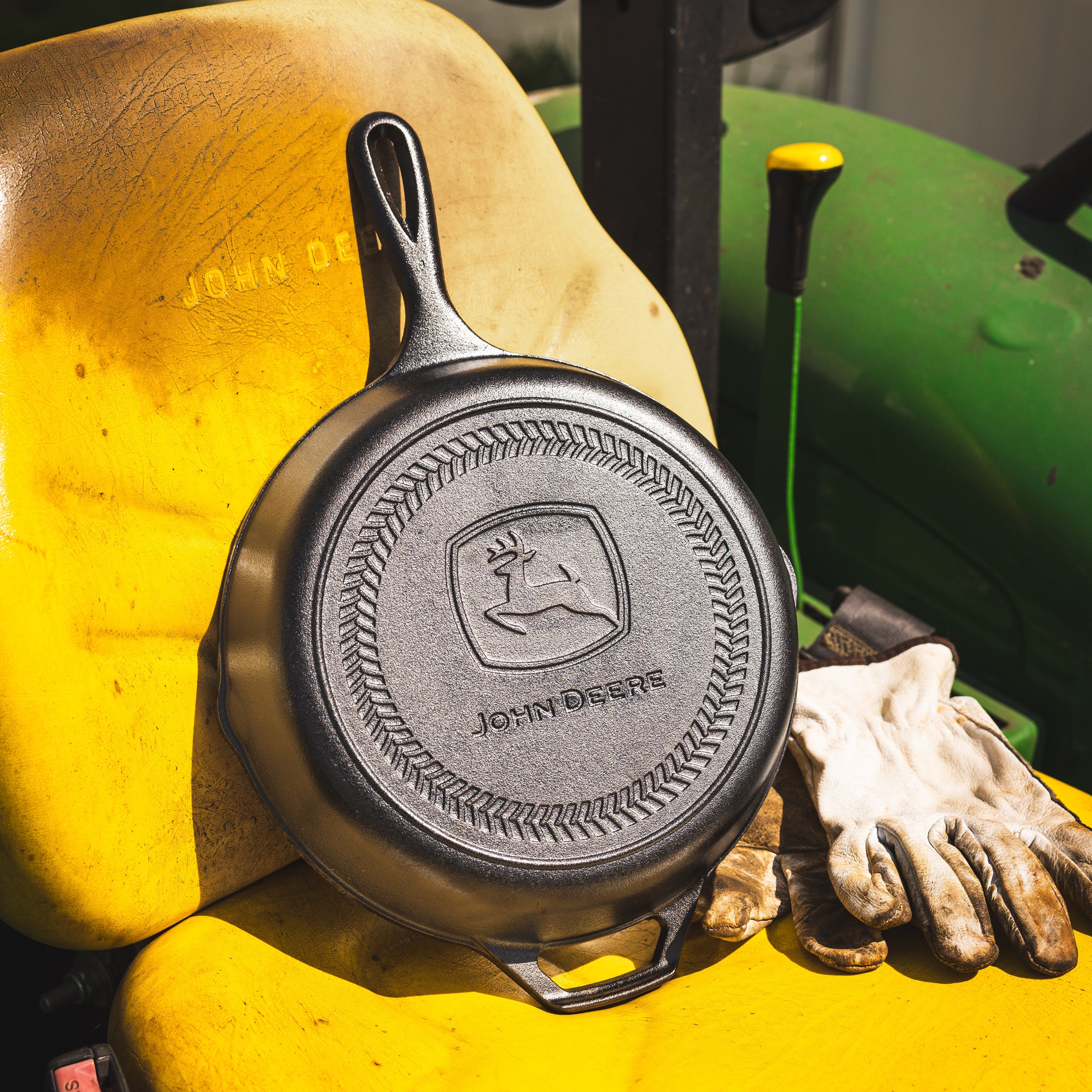 10.25 Inch Seasoned Cast Iron Skillet. John Deere Logo