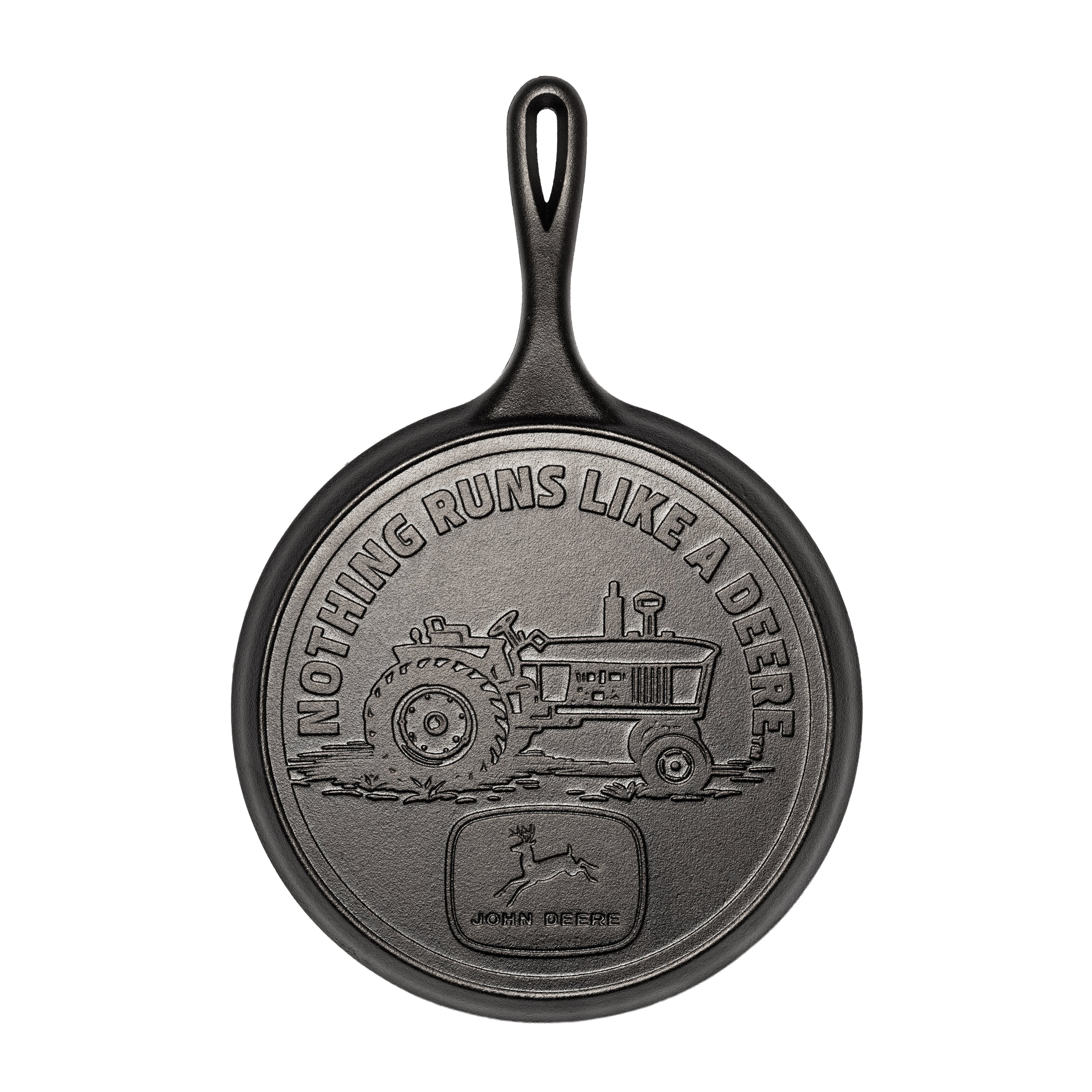 10.5 Inch Seasoned Cast Iron Griddle. John Deere Tractor