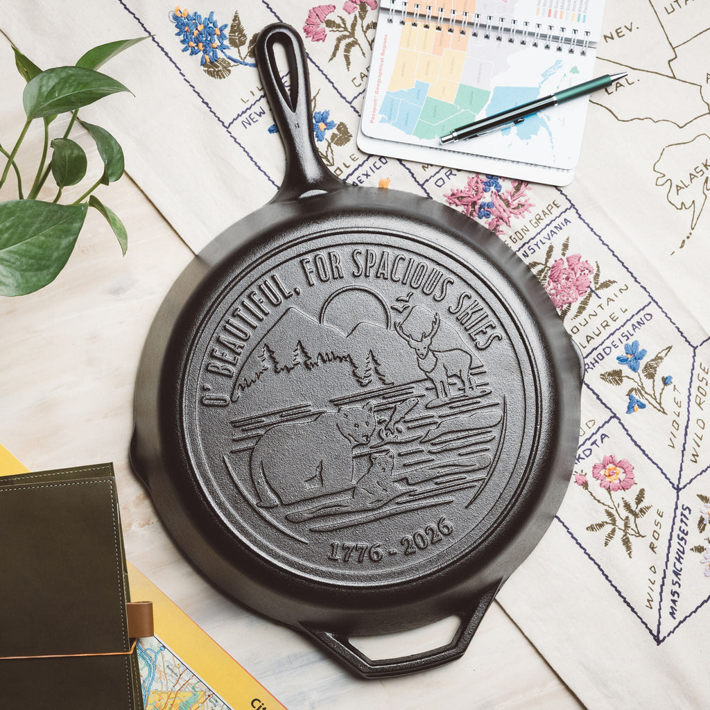 Lodge 12 Inch Seasoned Cast Iron Skillet. Spacious Skies